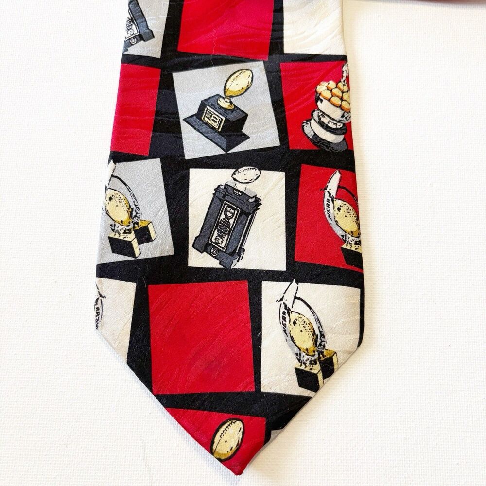 Wear Tires Silk Neck Tie Football Trophy Novelty Red Black Business Classic